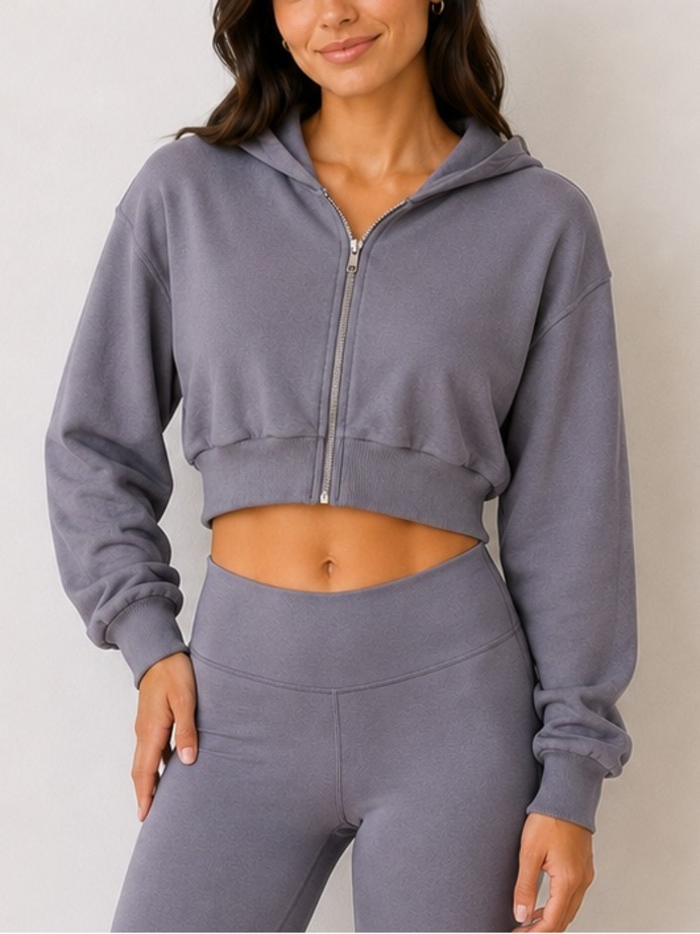 ALO Yoga Sweet Escape Cropped Full Zip Hoodie Fog size medium